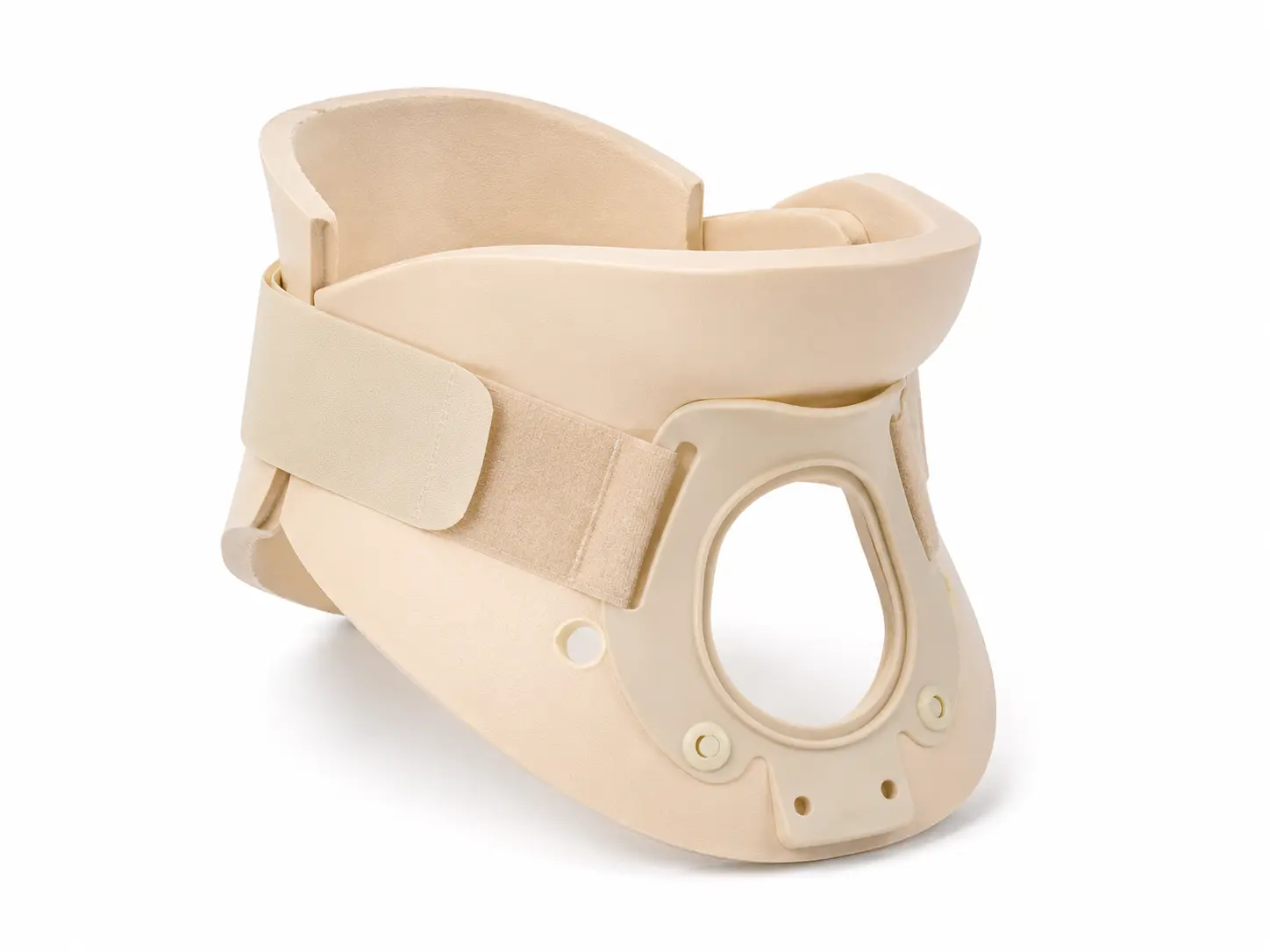 Philadelphia rigid cervical collar with tracheal hole, two-piece design